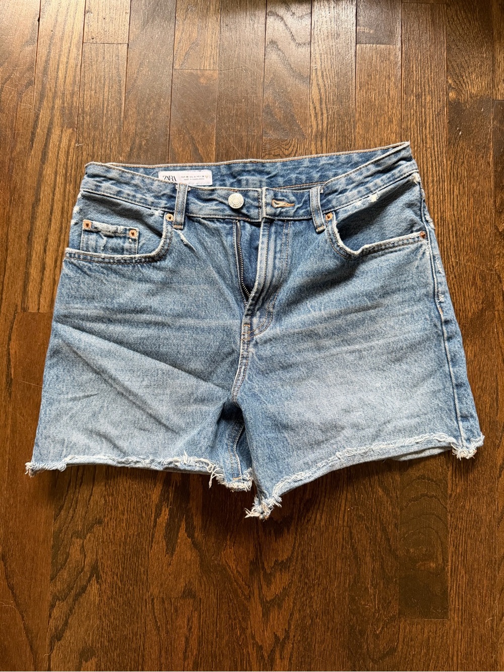 Zara Light Blue Distressed Denim Cutoff Shorts